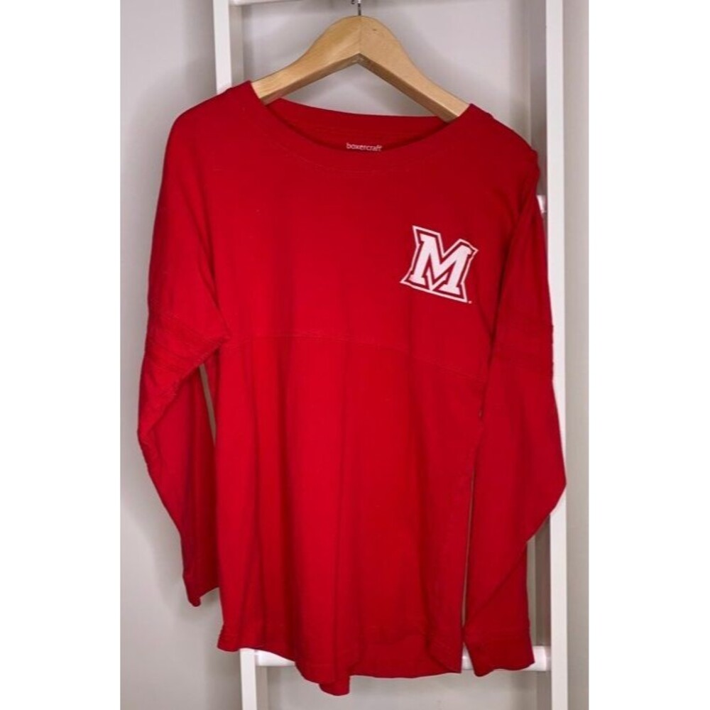 Miami University Ohio RedHawks Knit Shirt Mens S Red Lg Slv Heavyweight Athletic